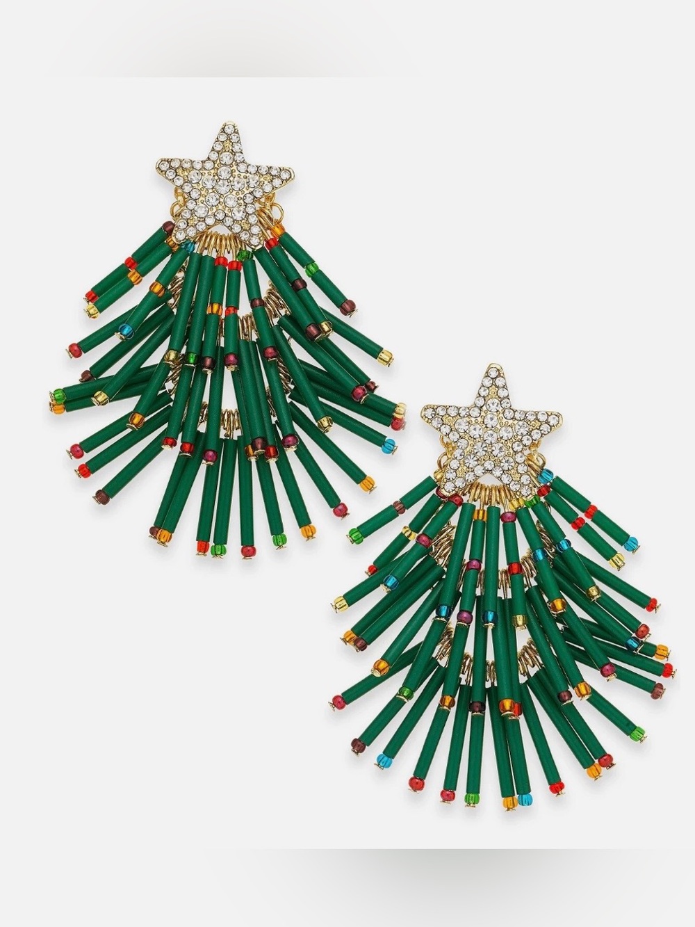Holiday Lane Gold-Tone Pavé Rhinestone & Beaded Christmas Tree Drop Earrings
